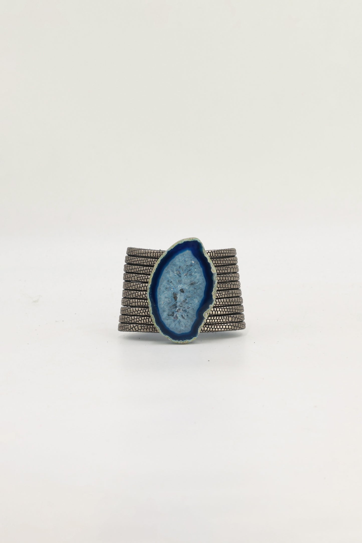 Pulsera Nía Grabado Plomo Ágata Azul