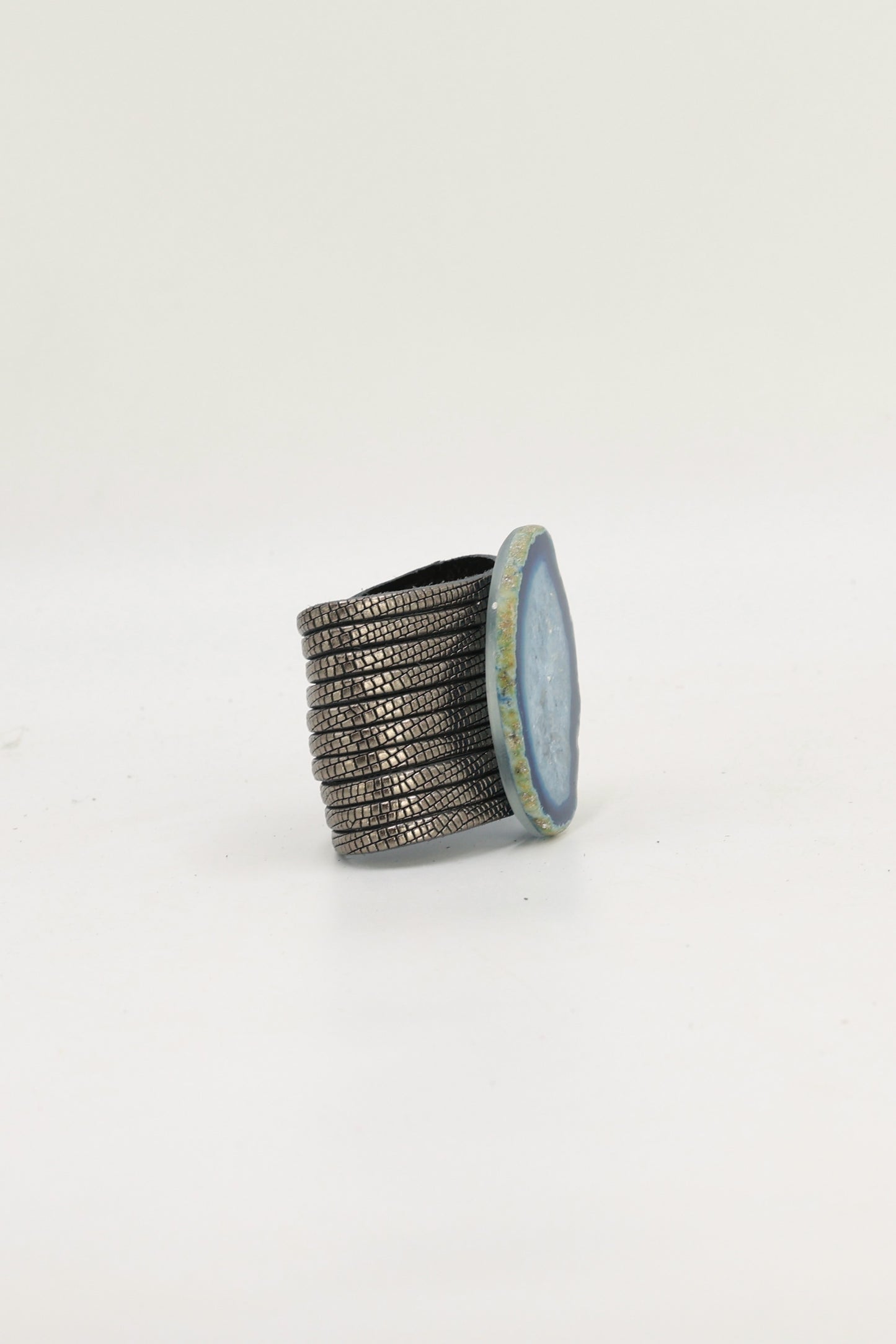 Pulsera Nía Grabado Plomo Ágata Azul