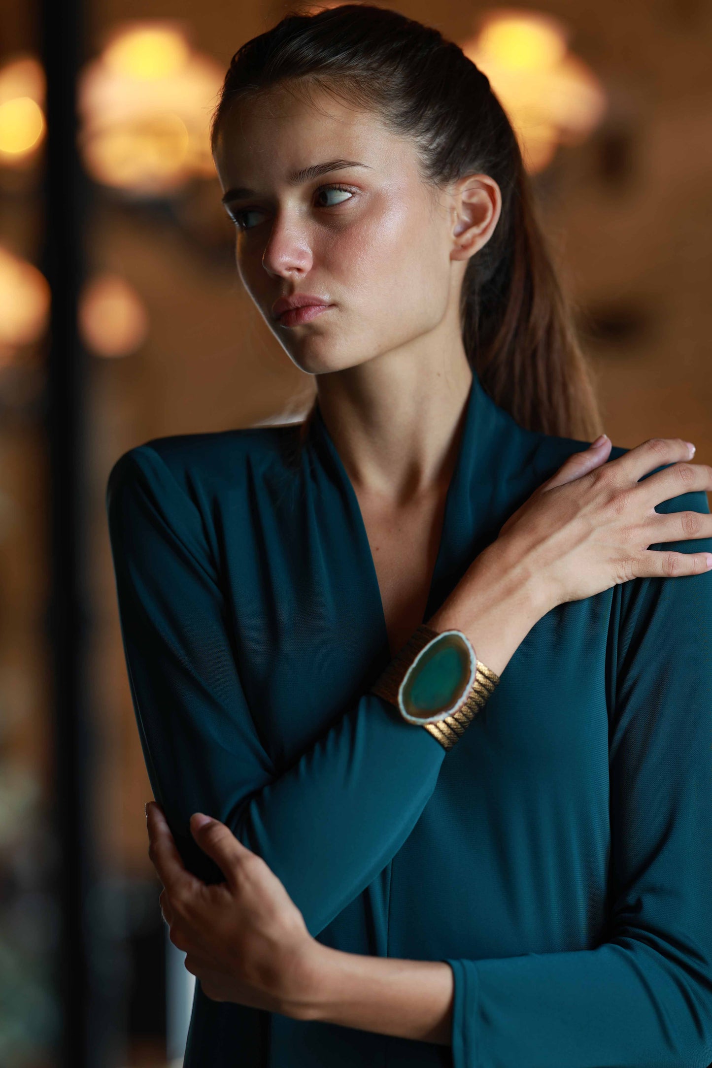 Pulsera Nía Dorada Ágata Verde