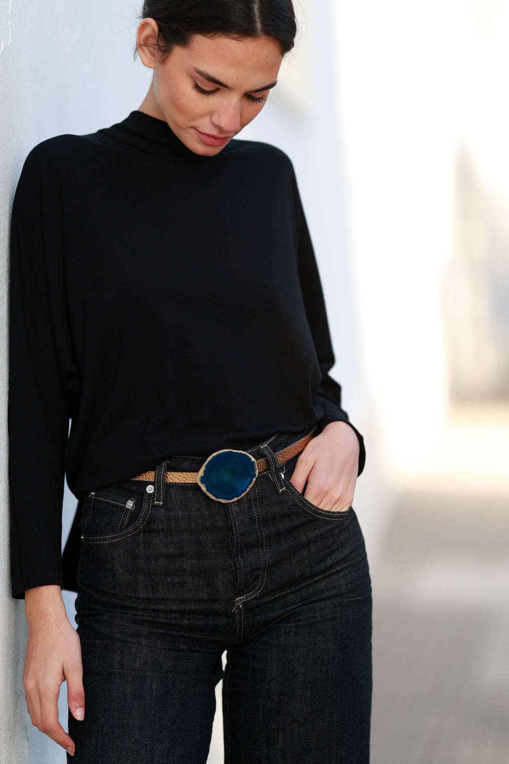 Cinturón Vita Dorado - Ágata Azul