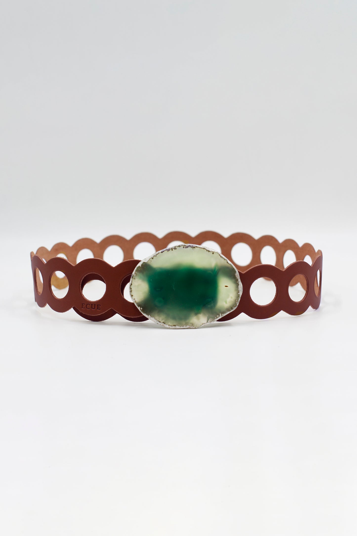 Camel Circles Belt with Green Agate