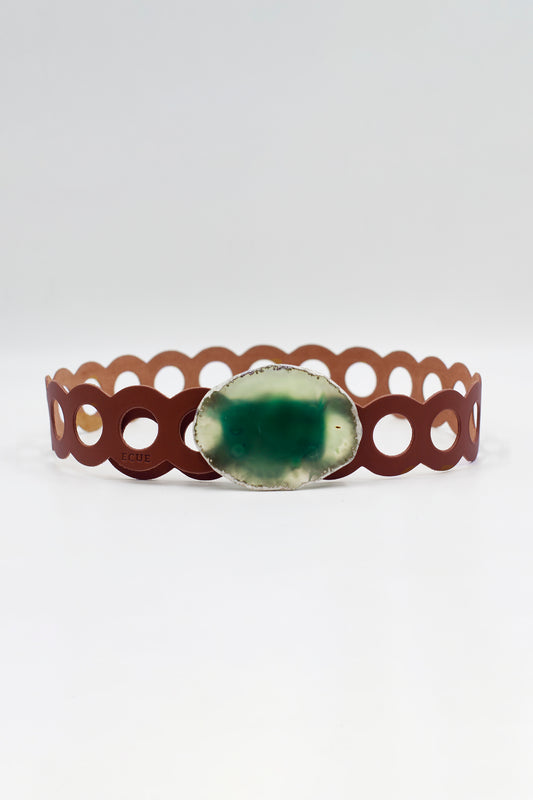 Camel Circles Belt with Green Agate