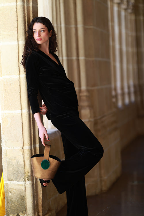 Bolso Zoe Grabado Dorado Ágata Verde