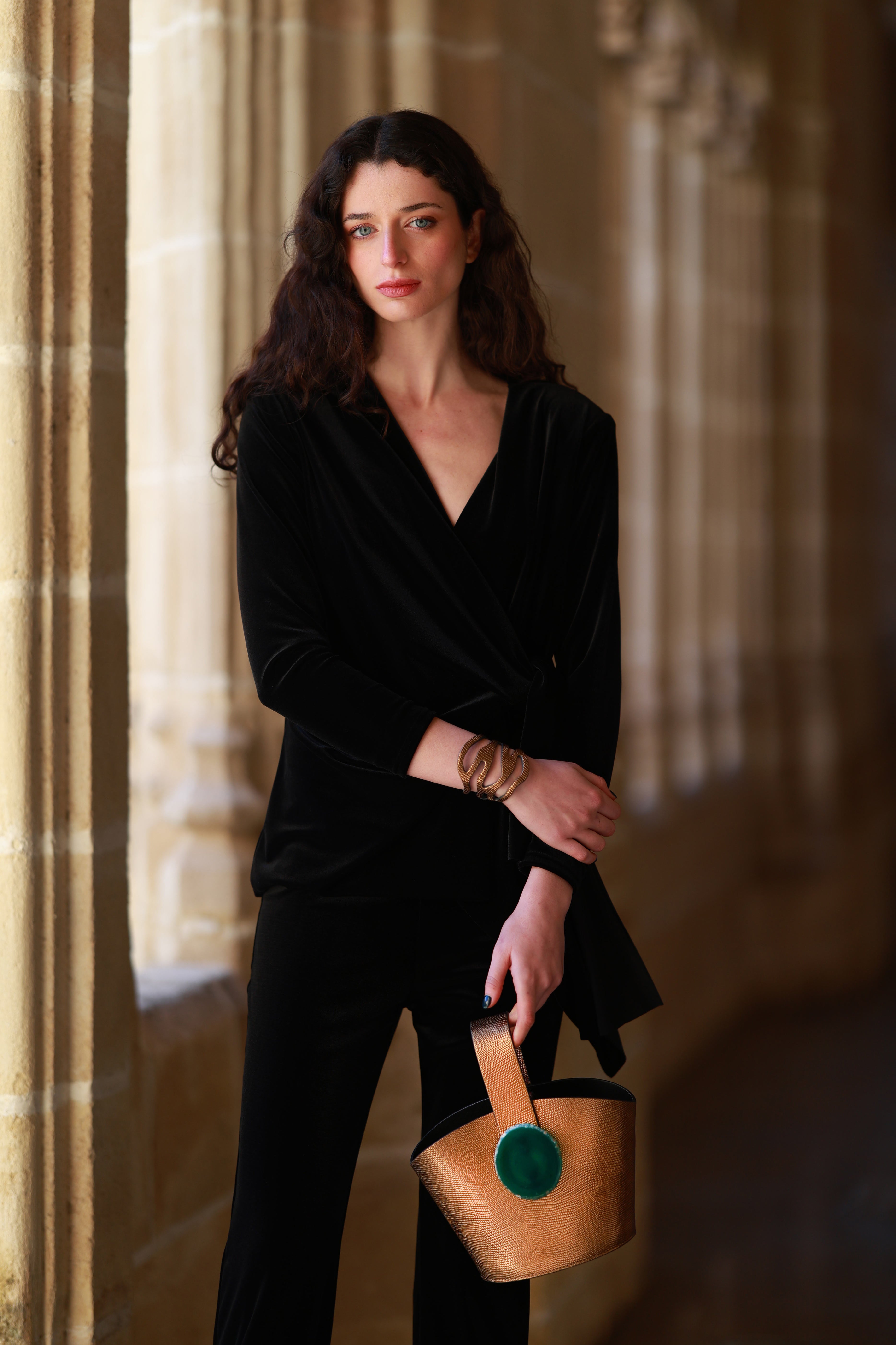 Bolso Zoe Grabado Dorado Ágata Verde