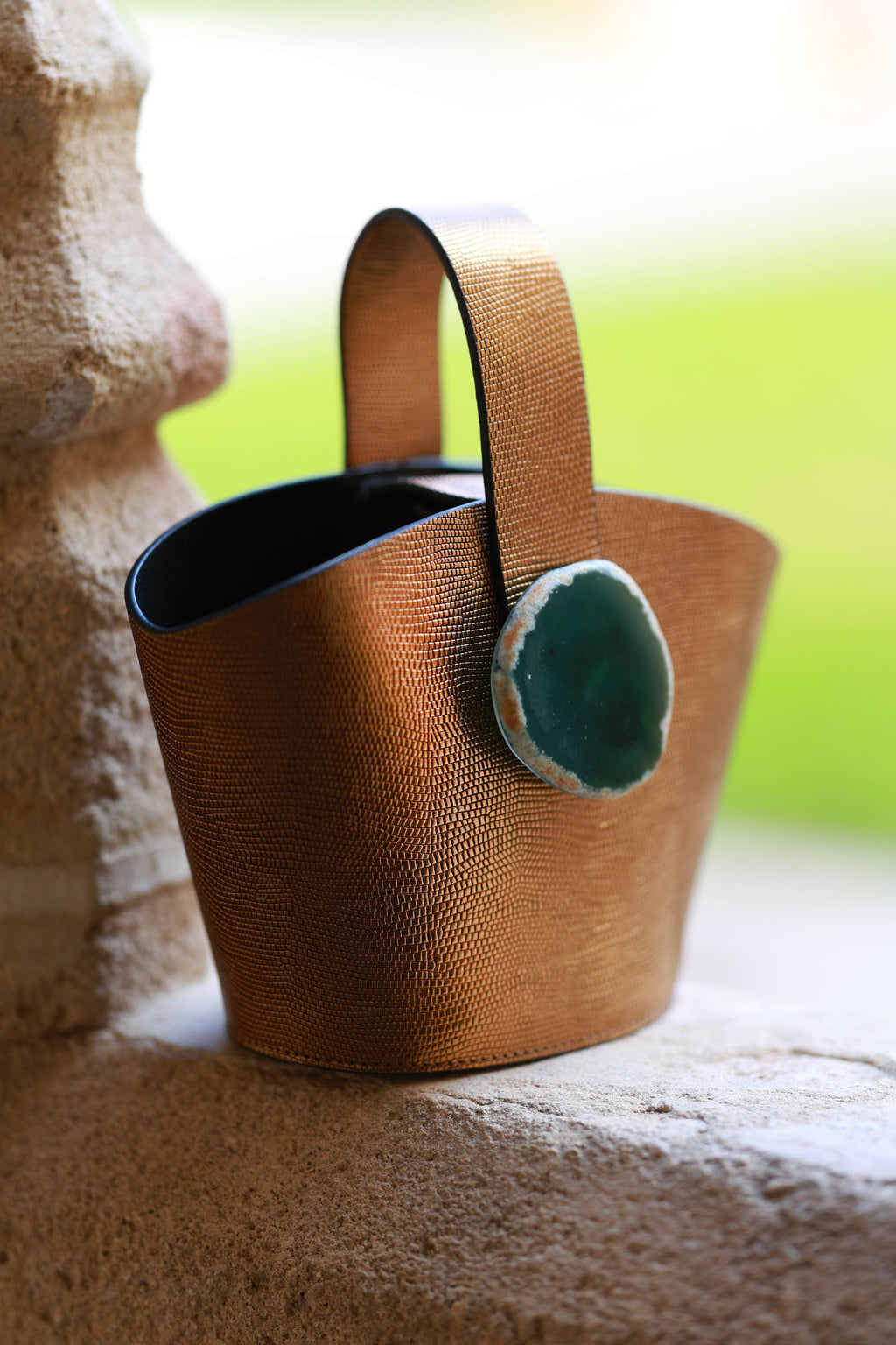 Bolso Zoe Grabado Dorado Ágata Verde