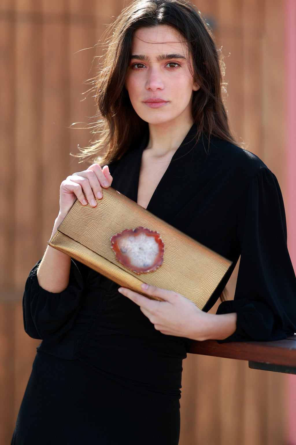 Cartera Maxi Premium Dorado Ágata Natural