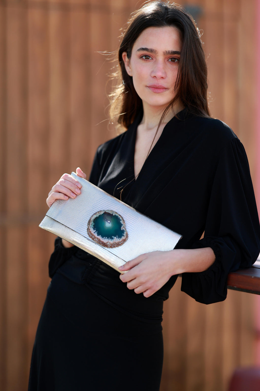 Cartera Maxi Premium Dorado Claro Ágata Verde