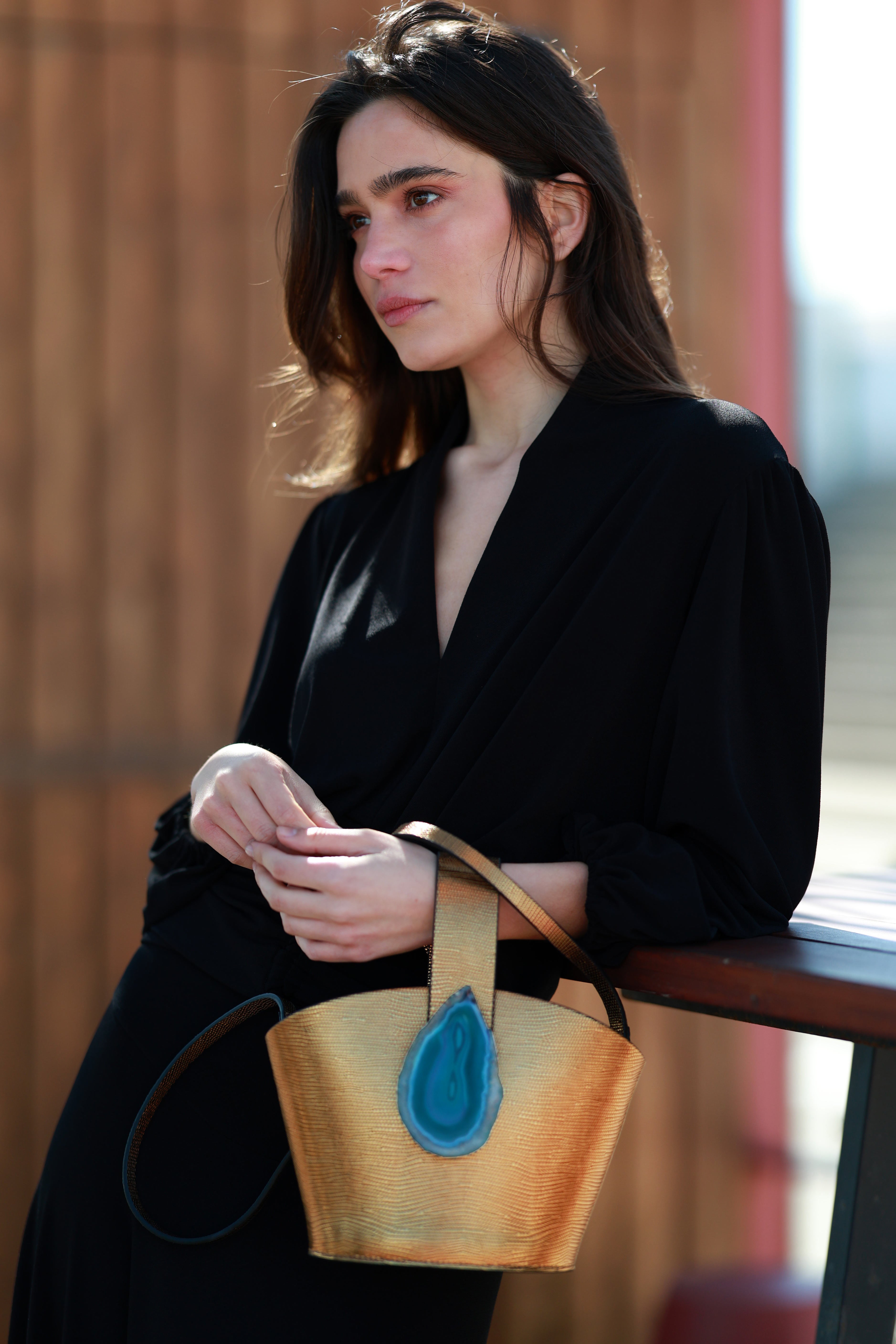 Bolso Zoe Grabado Dorado Ágata Verde