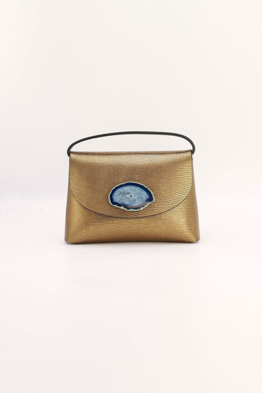 Bolso Ori Grabado Dorado Ágata Azul