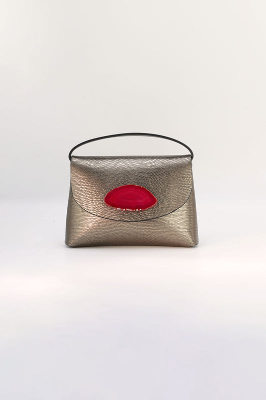 Bolso Ori Grabado Plomo Ágata Rosa