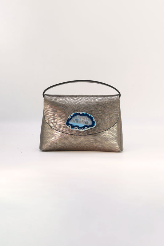 Bolso Ori Grabado Plomo Ágata Azul