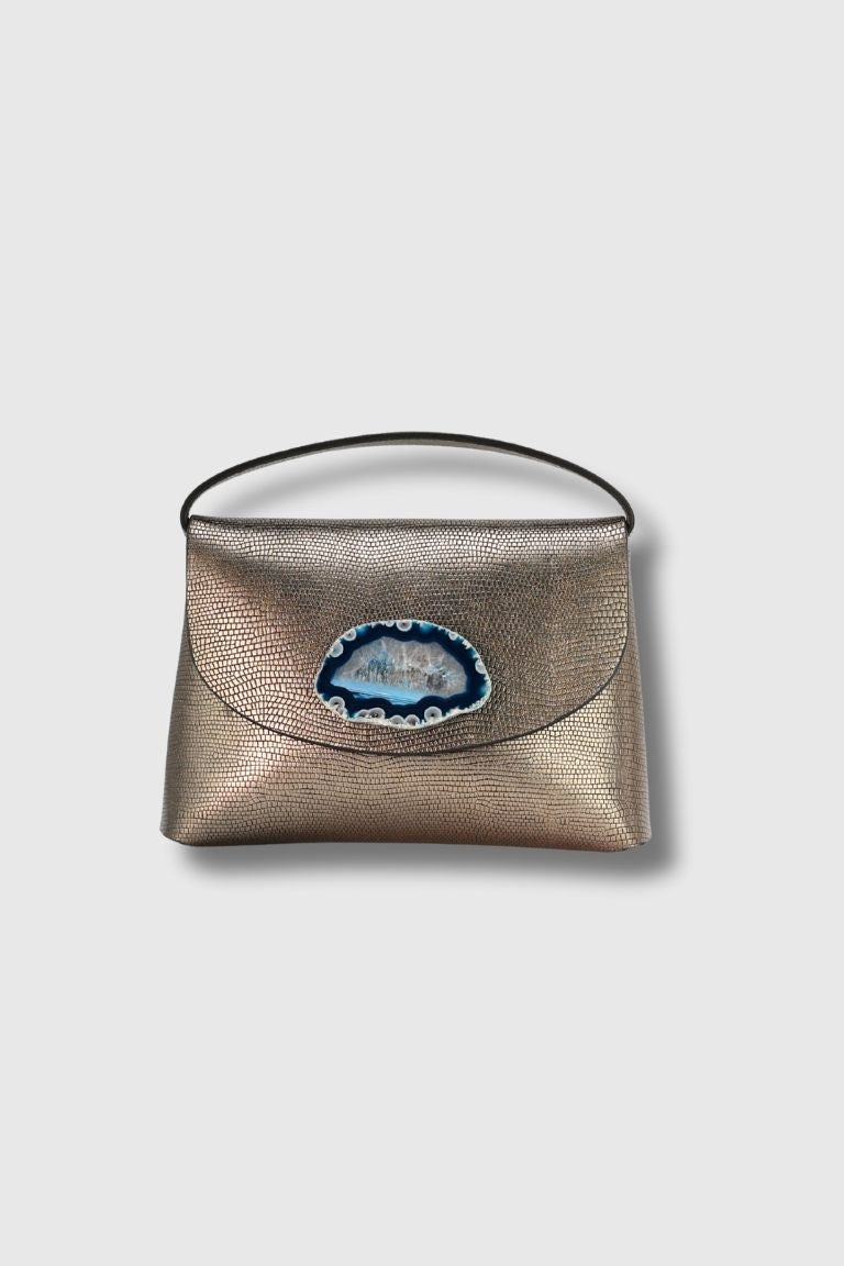 Bolso Ori Grabado Plomo Ágata Azul