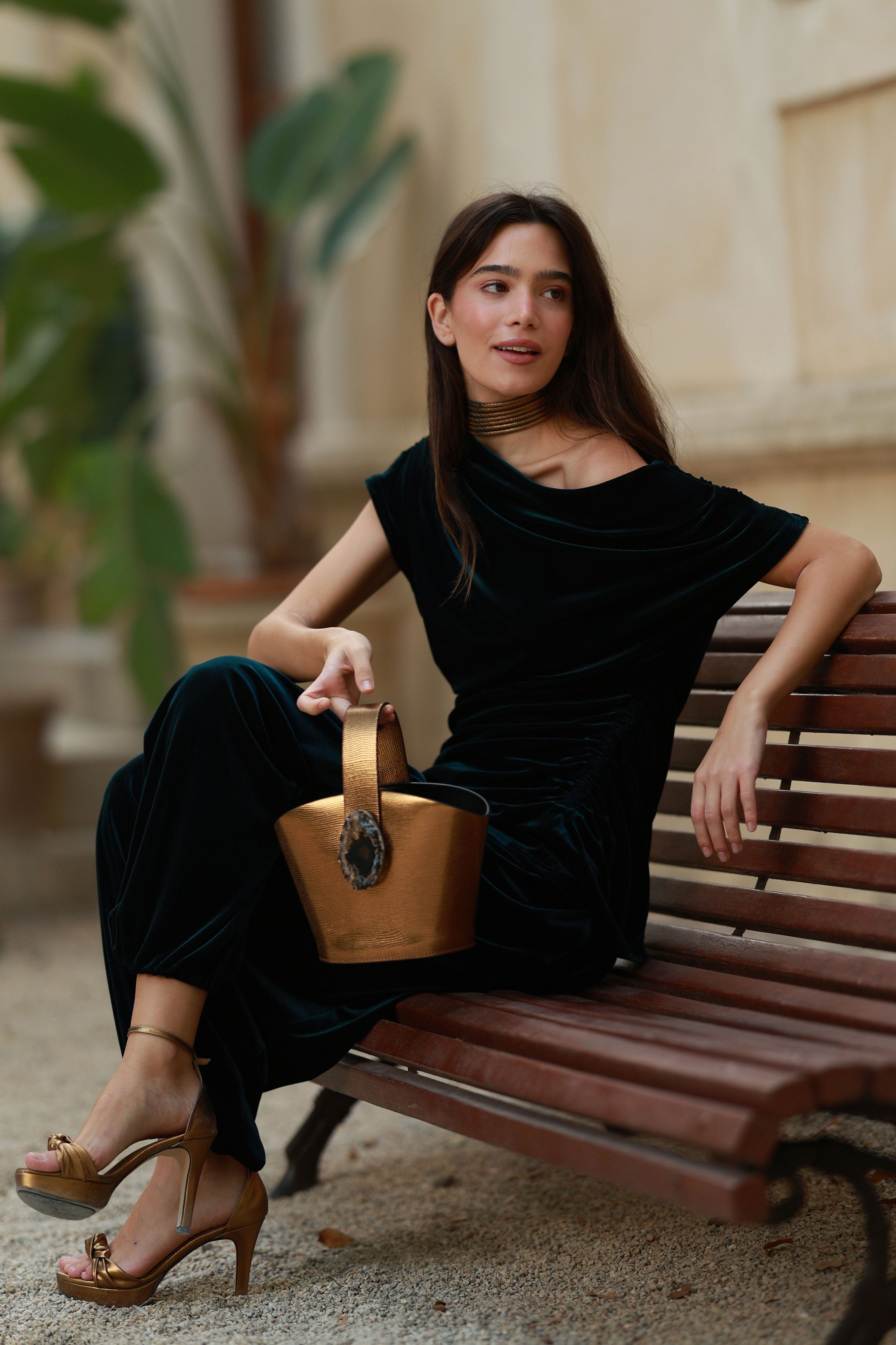 Bolso Zoe Grabado Dorado Ágata Natural