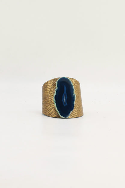 Brazalecue Grabado Dorado Ágata Azul