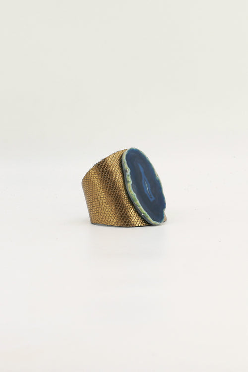 Brazalecue Grabado Dorado Ágata Azul