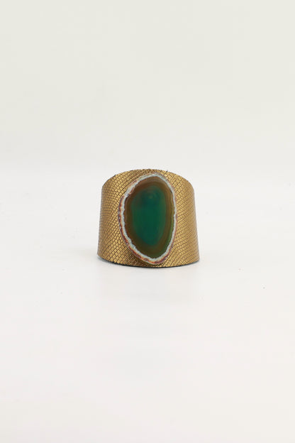 Brazalecue Grabado Dorado Ágata Verde