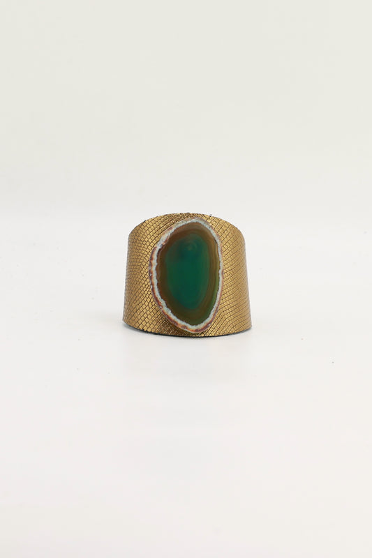 Brazalecue Grabado Dorado Ágata Verde