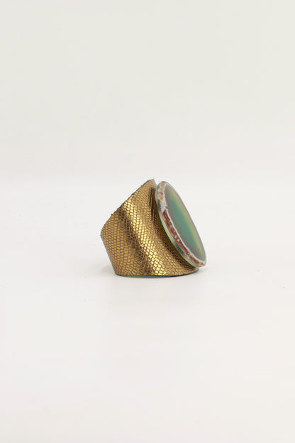 Brazalecue Grabado Dorado Ágata Verde