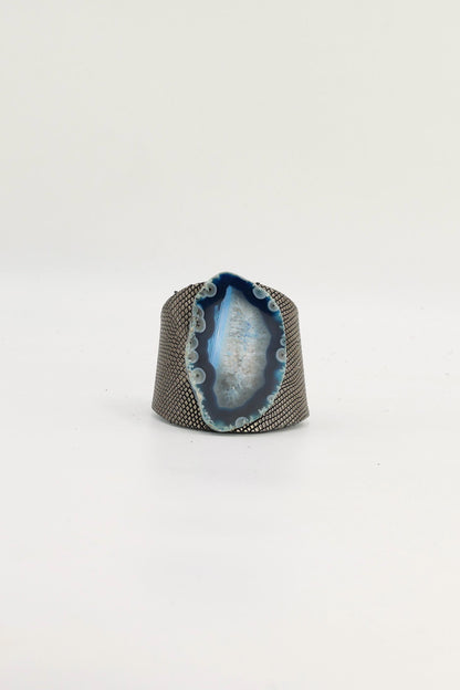 Brazalecue Grabado Grabado Plomo Ágata Azul