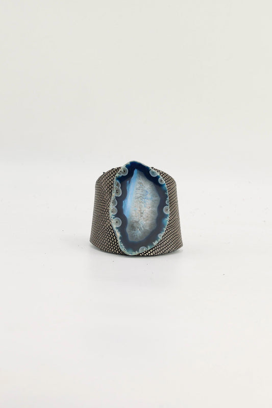 Brazalecue Grabado Grabado Plomo Ágata Azul