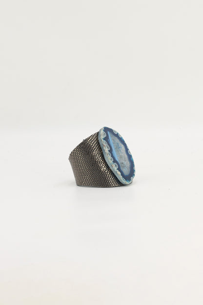 Brazalecue Grabado Grabado Plomo Ágata Azul