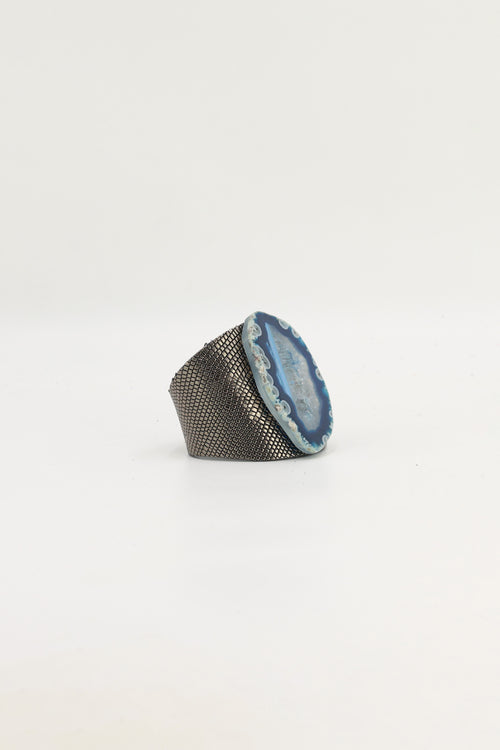 Brazalecue Grabado Plomo Ágata Azul