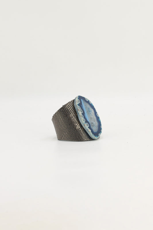 Brazalecue Grabado Grabado Plomo Ágata Azul