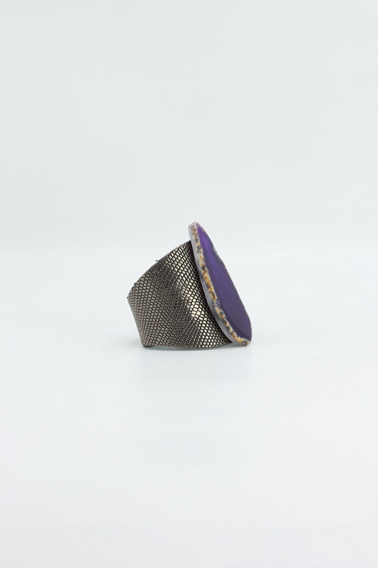 Brazalecue Grabado Plomo Ágata Morado