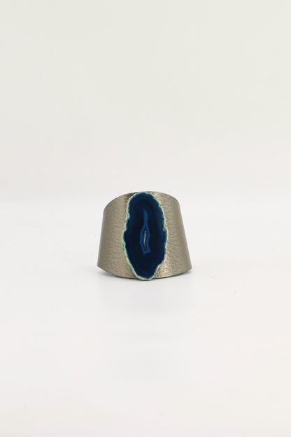 Brazalecue Grabado Plomo Ágata Azul