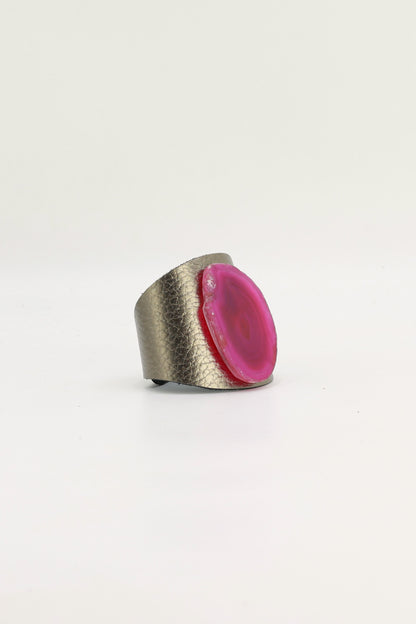 Brazalecue Grabado Bronce Ágata Rosa