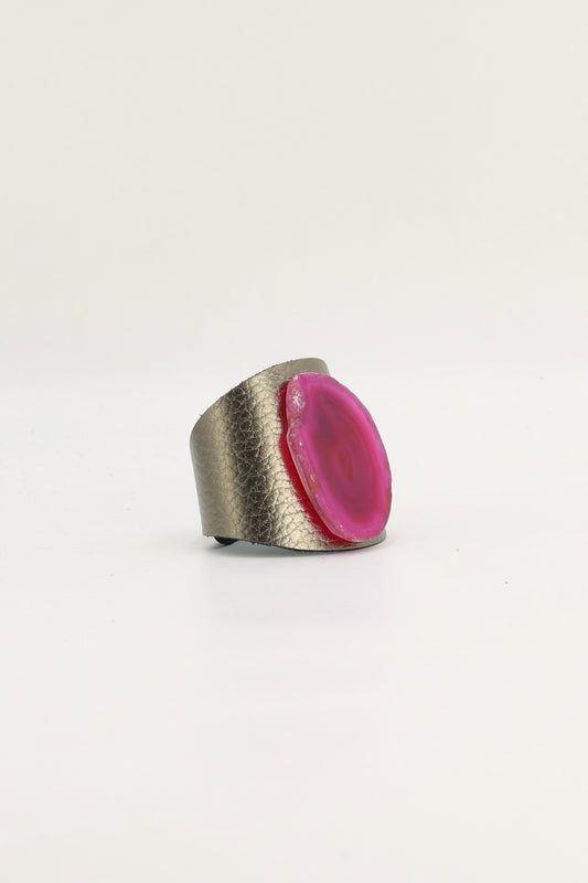Brazalecue Grabado Bronce Ágata Rosa