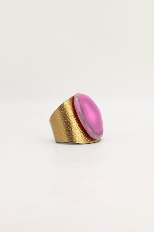 Brazalecue Dorado Ágata Rosa