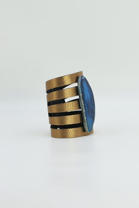 Brazalete Sol Dorado Ágata Azul