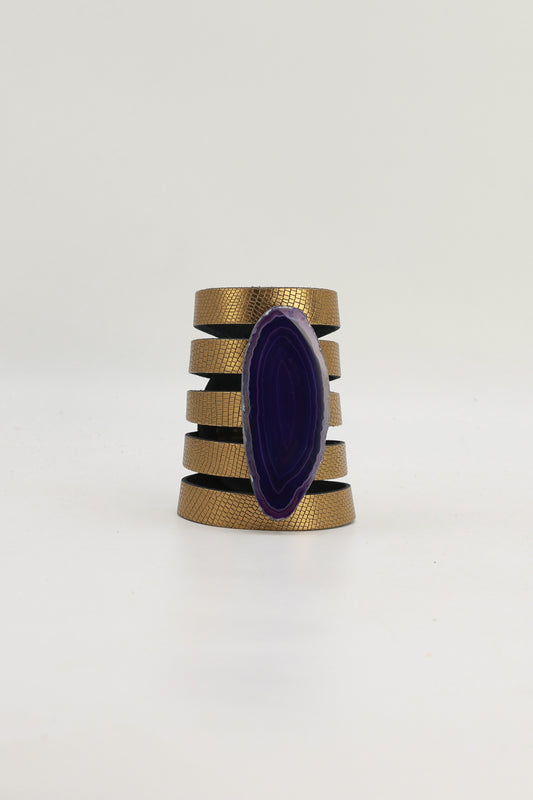 Brazalete Sol Dorado Ágata Morada