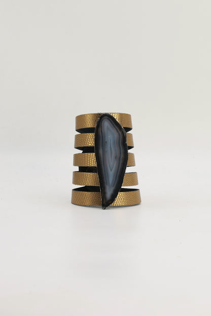 Brazalete Sol Dorado Ágata Natural