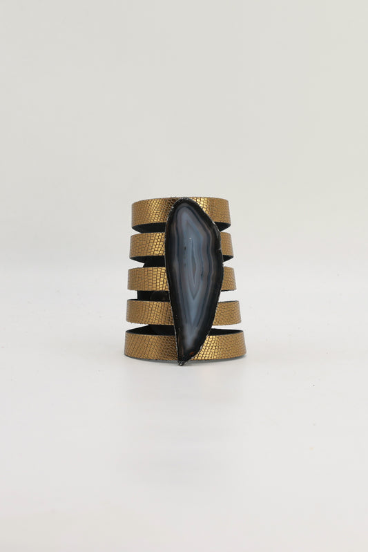 Brazalete Sol Dorado Ágata Natural