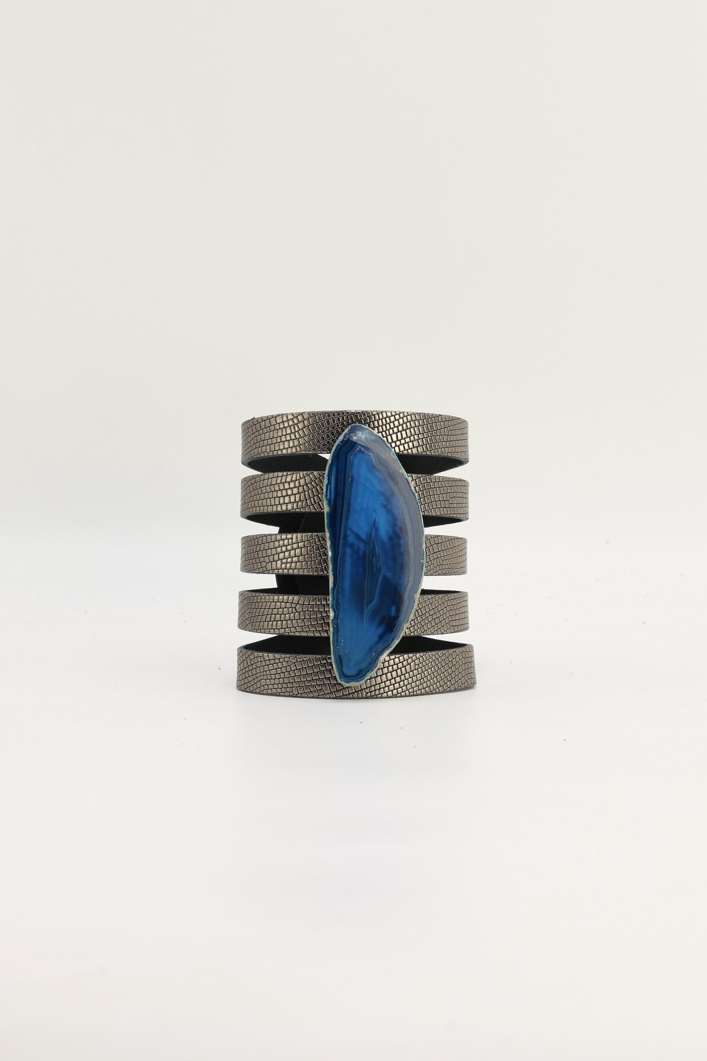 Brazalete Sol Plomo Ágata Azul