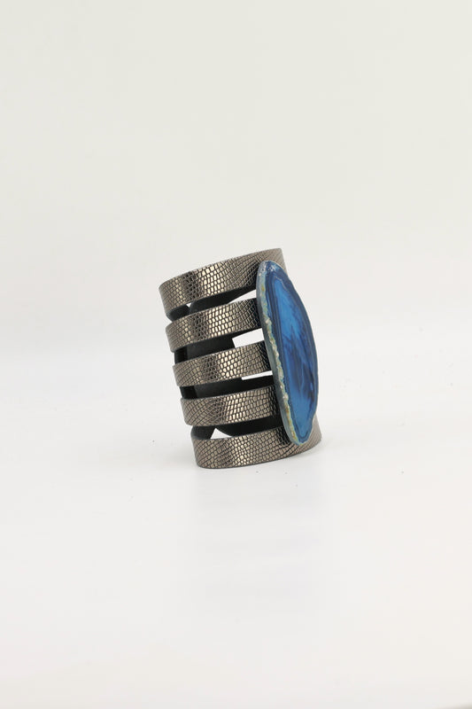 Brazalete Sol Plomo Ágata Azul