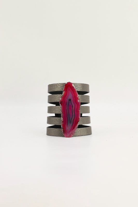 Brazalete Sol Plomo Ágata Rosa