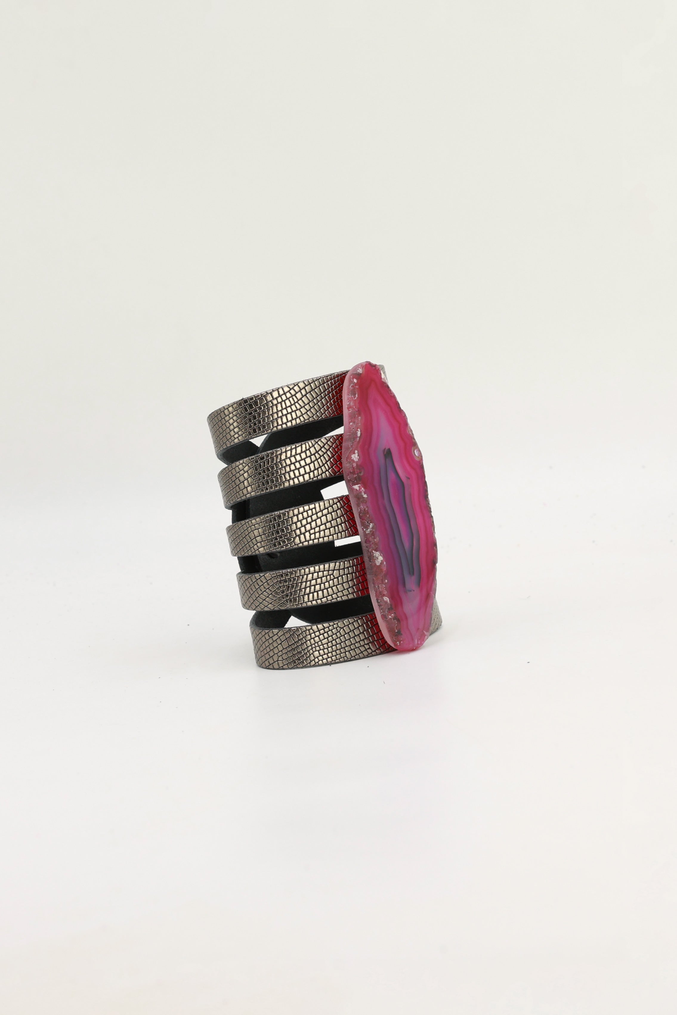 Brazalete Sol Plomo Ágata Rosa