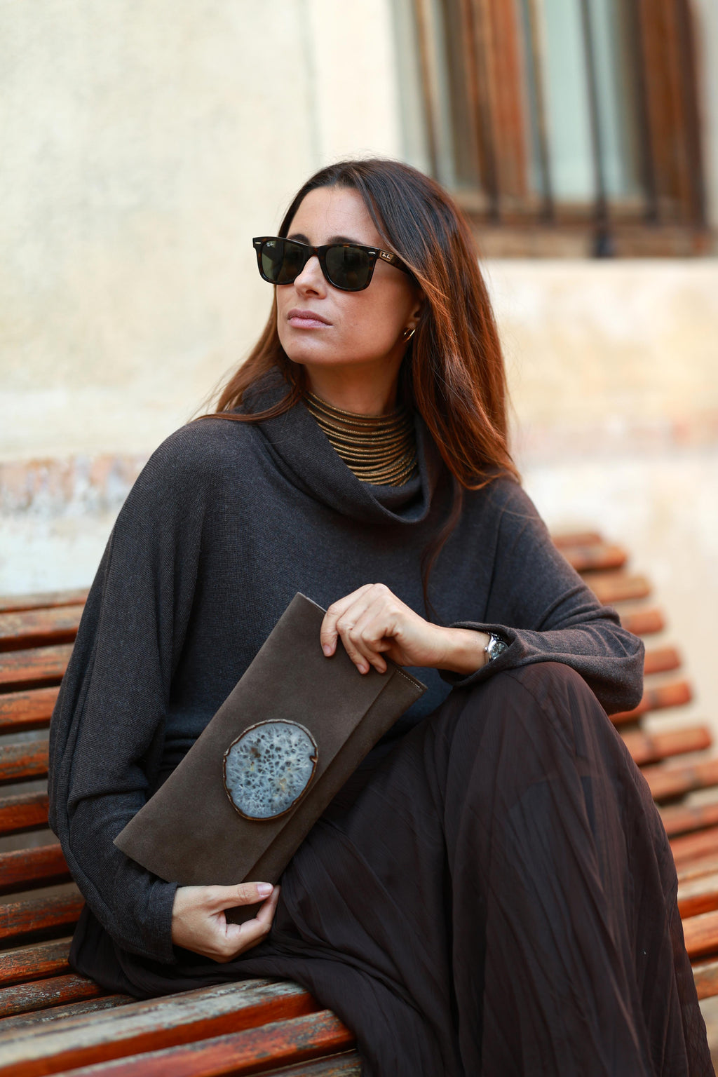 Cartera Maxi Ante Color Topo Ágata Natural