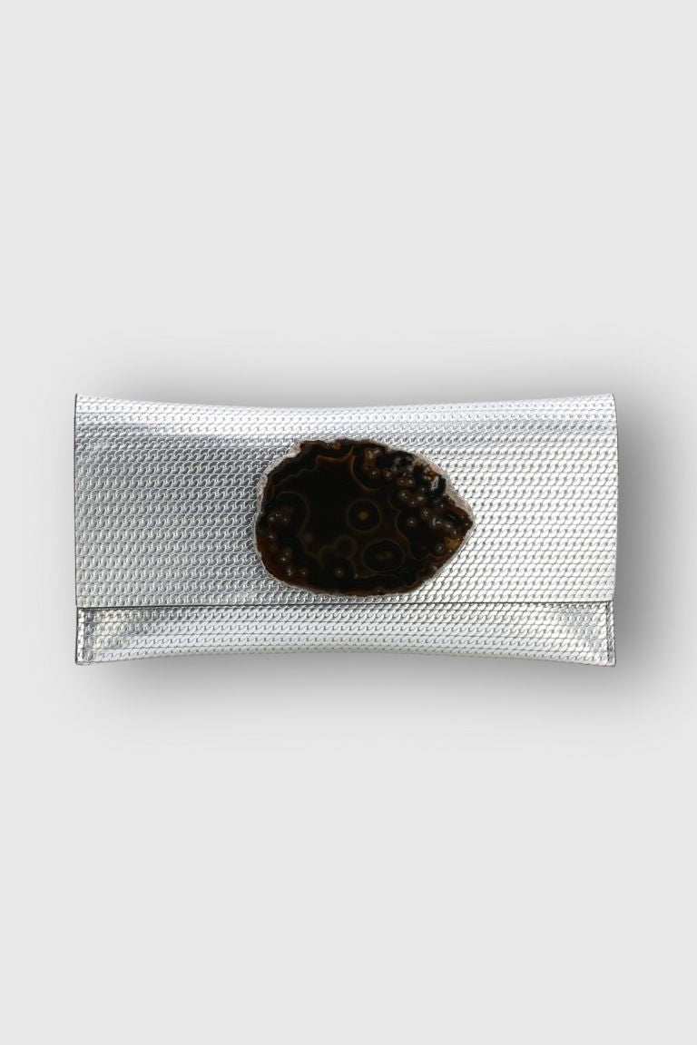 Cartera Maxi Premium Cadena Plateada Ágata Natural