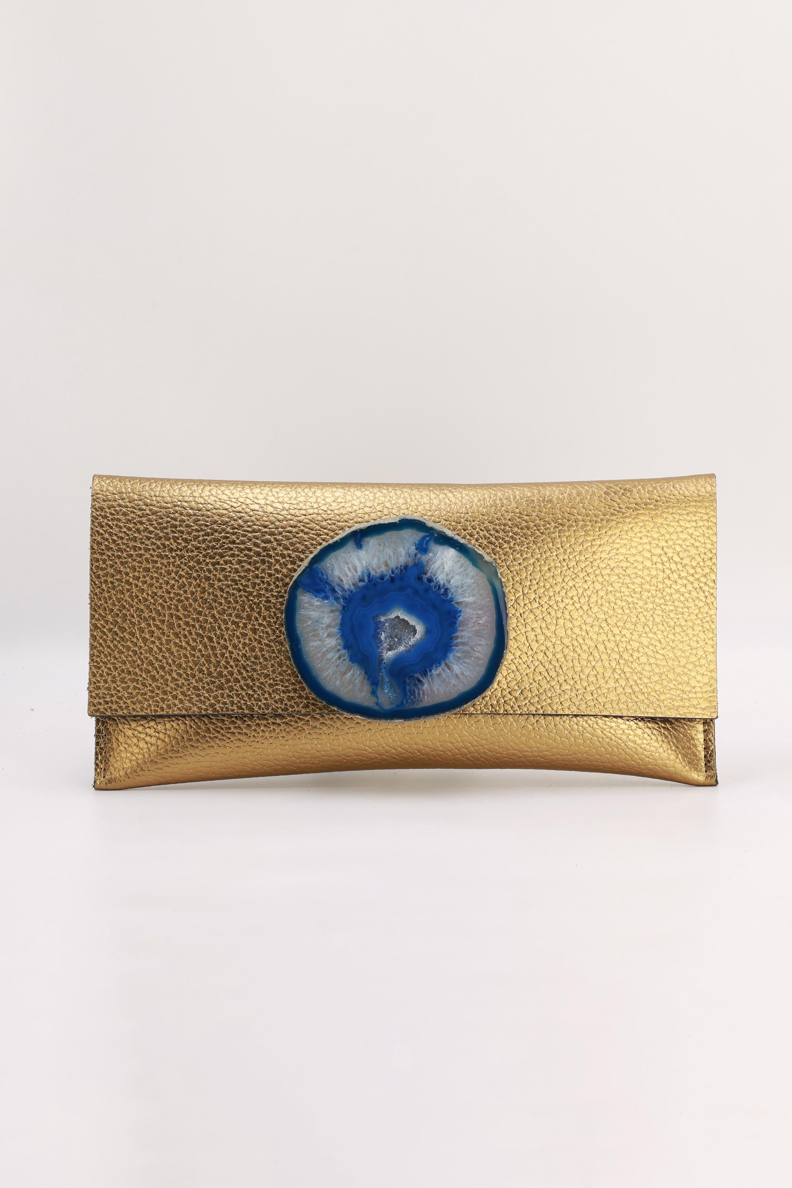 Cartera Maxi Dorada Ágata Azul