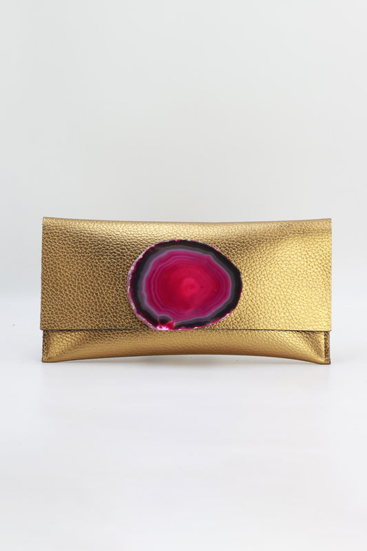Cartera Maxi Dorada Ágata Rosa