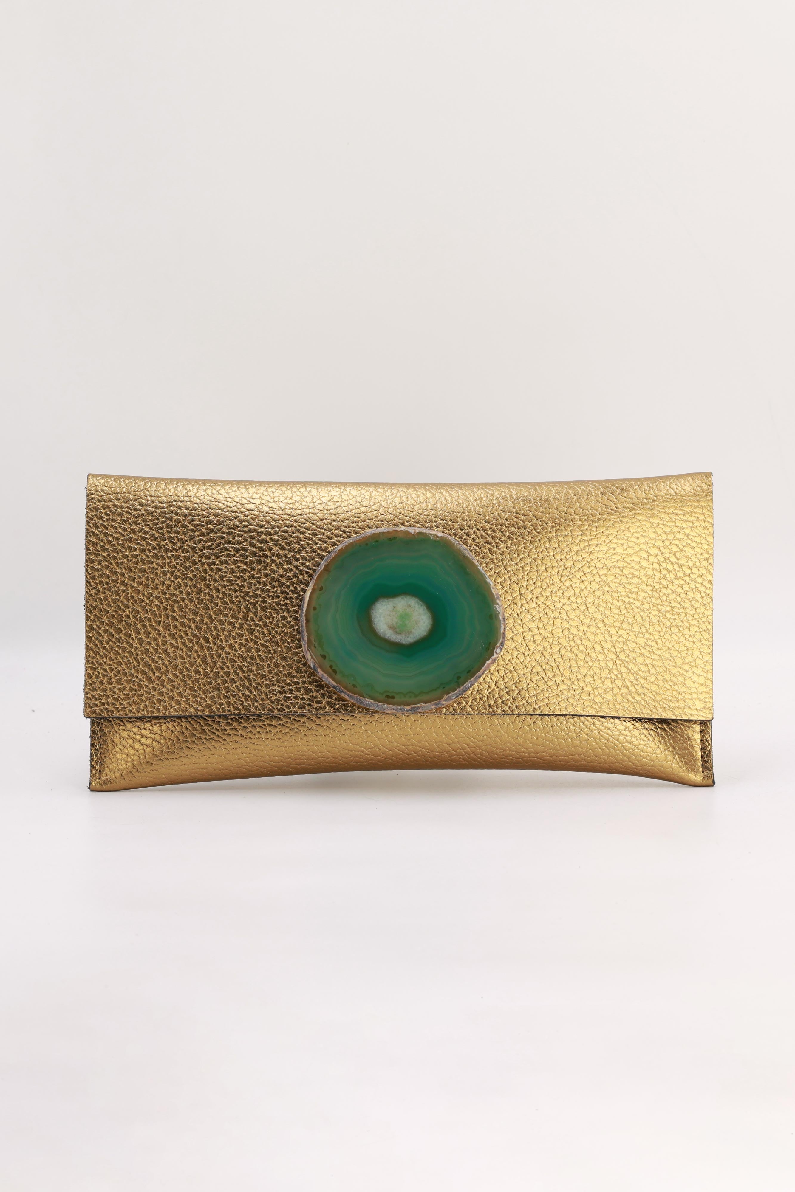 Cartera Maxi Dorada Ágata Verde