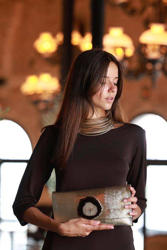 Cartera Maxi Premium Dorado Claro Ágata Natural