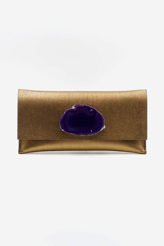 Cartera Maxi Premium Grabada Dorada Ágata Morada