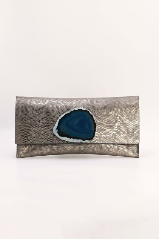 Cartera Maxi Premium Grabado Plomo Ágata Azul