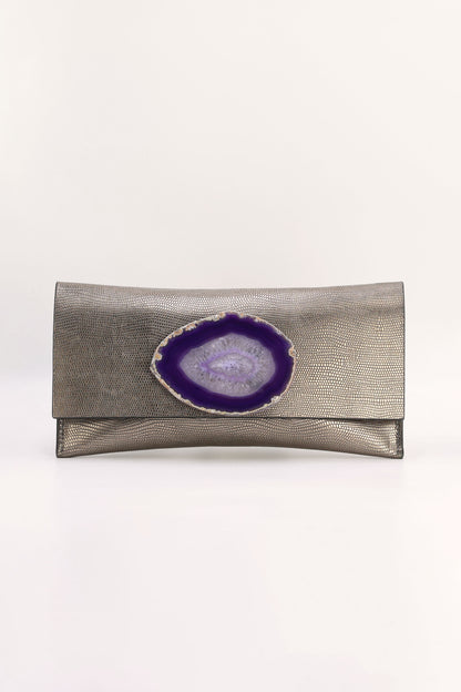 Cartera Maxi Premium Grabado Plomo Ágata Morada
