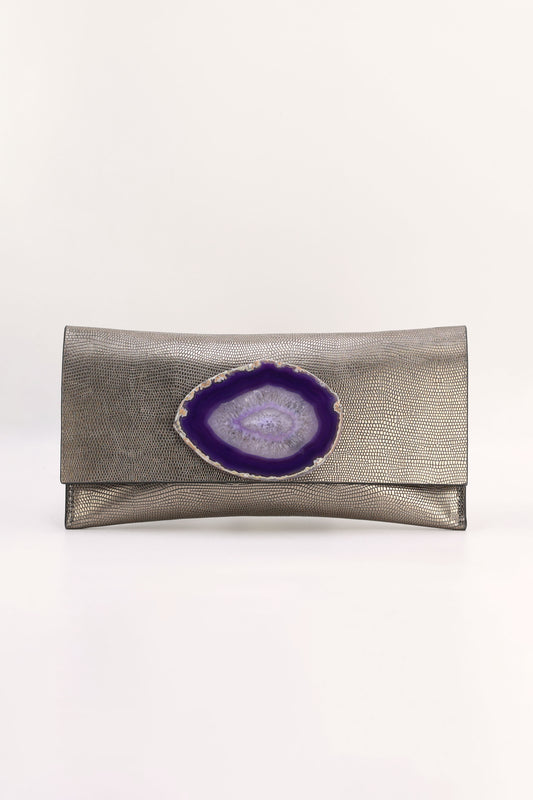 Cartera Maxi Premium Grabado Plomo Ágata Morada